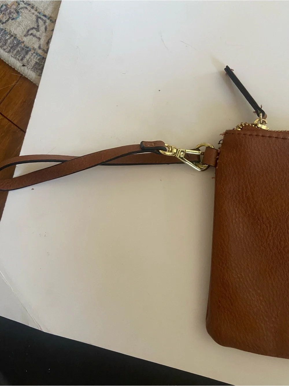 Steve Madden Tan Zip Card Pouch with Gold Hardware